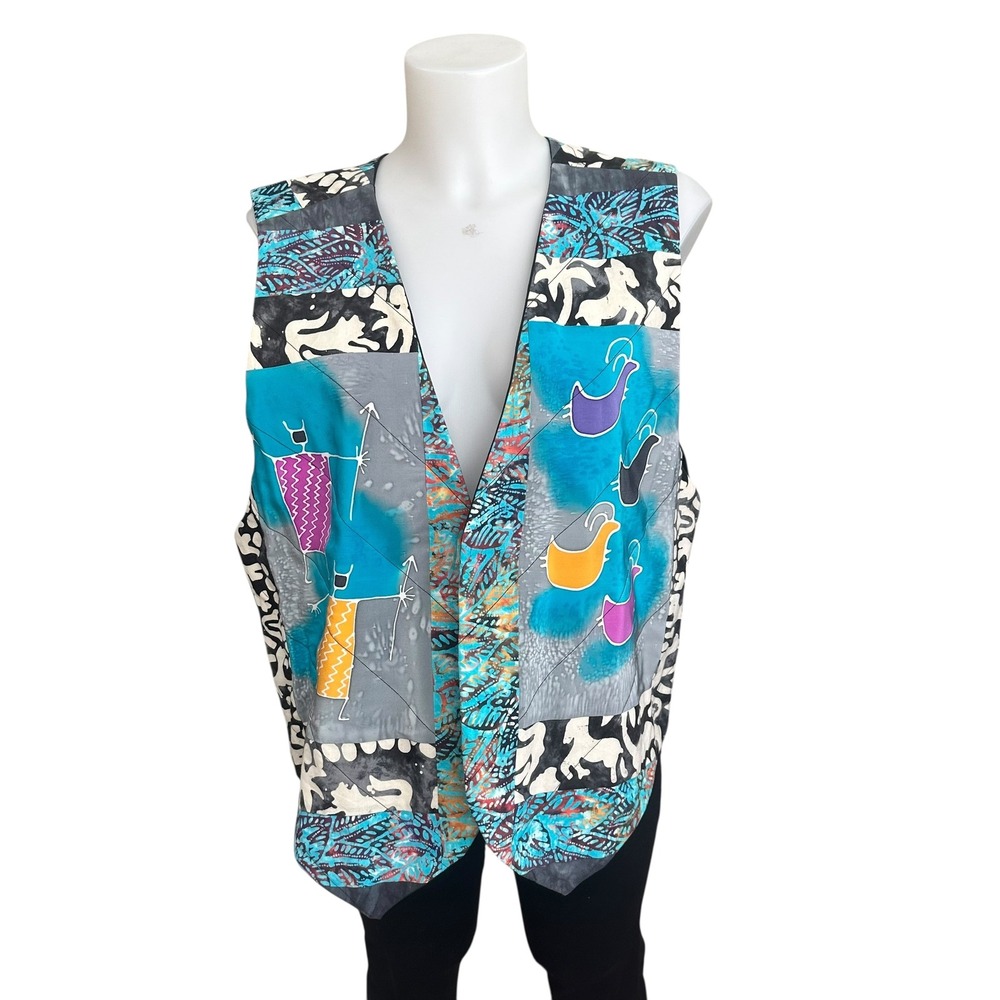 Carolyn McClain Vintage Vest Western Open Front Tribal Aztec Print‎ Medium